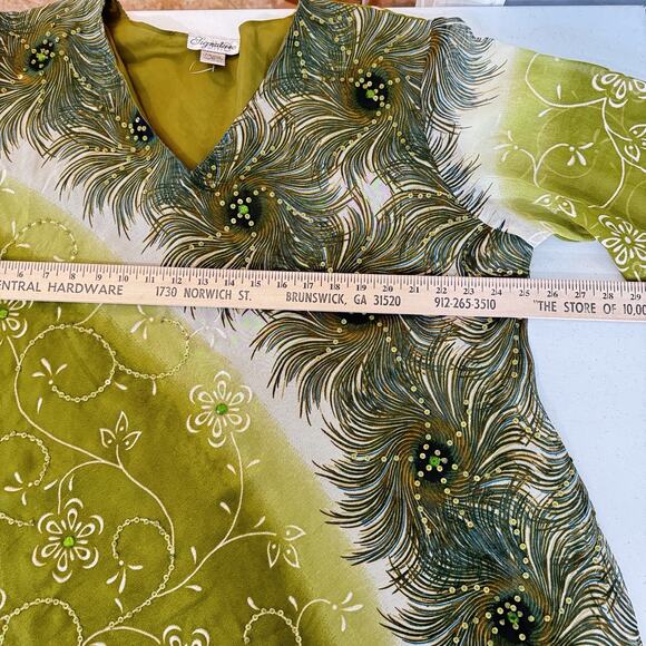 Women's Boho Beaded Flowy Tunic Top Sz 3X Green Fairy Artsy Gypsy Whimsical - Picture 8 of 10